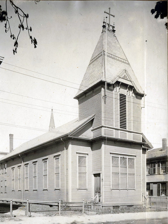 Many Greek immigrants first settled around St. George Orthodox Church on Pleasant Street in the Brickyard. In 1954, the church completed a new building a few blocks away on the Common. Courtesy Lynn Public Library.