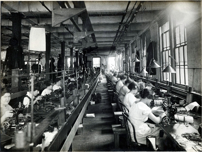 Women stitchers at work at A.E. Little and Company, a shoe manufacturer located at 70 Blake Street in downtown Lynn, ca 1910s. Courtesy Lynn Public Library.