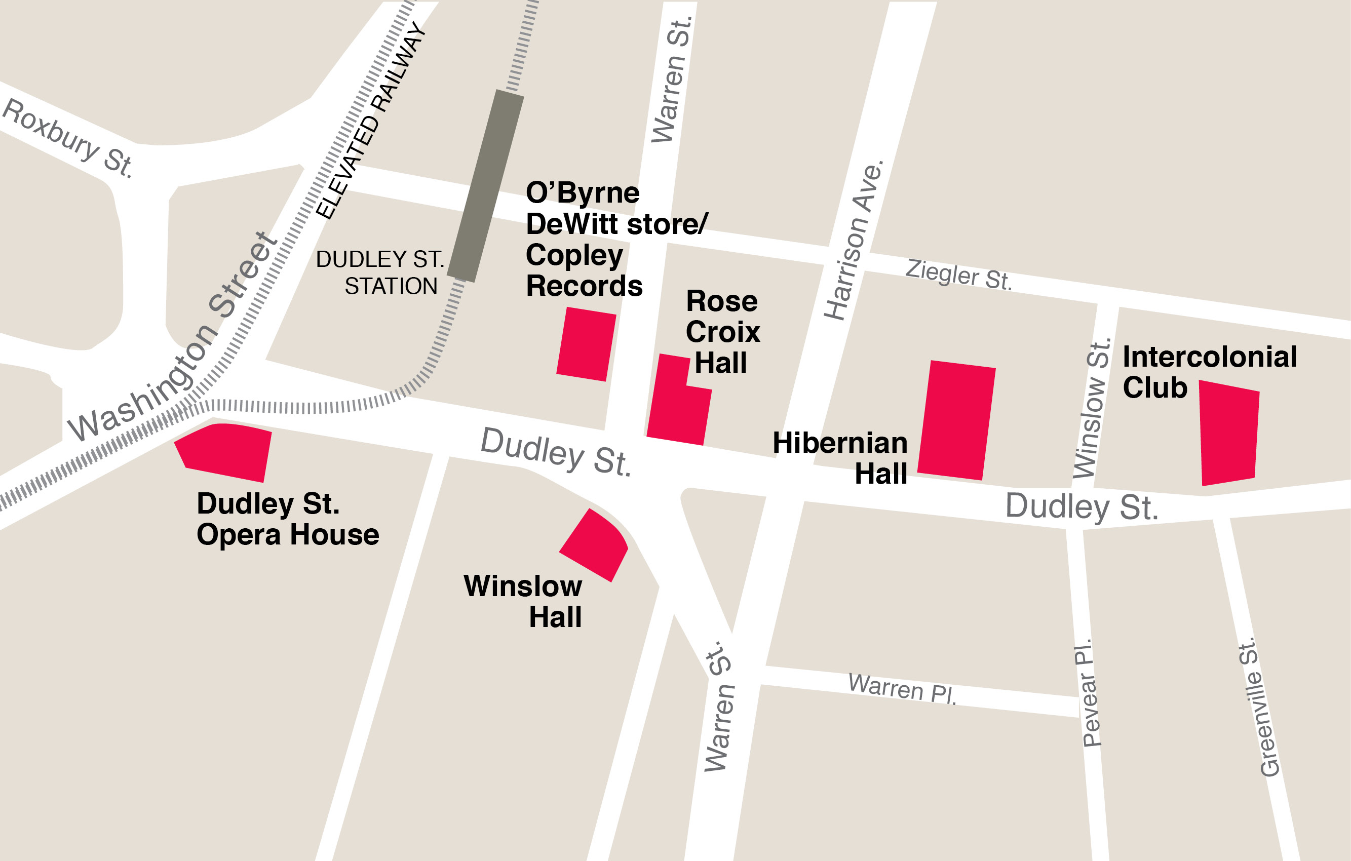 Map of the Dudley Street dance halls ca. 1940.